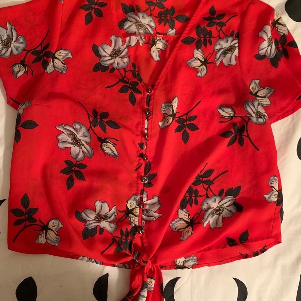 Red Floral shirt with tie and buttons
